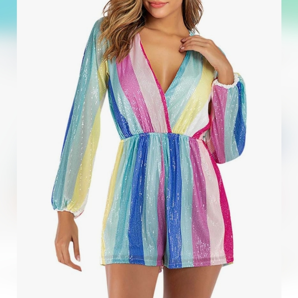 Colorful Striped Women's Romper